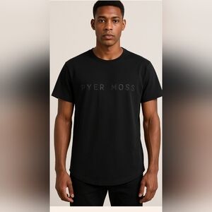 pyer moss nyc navy blue short sleeve shirt side zipper size M homme side zip